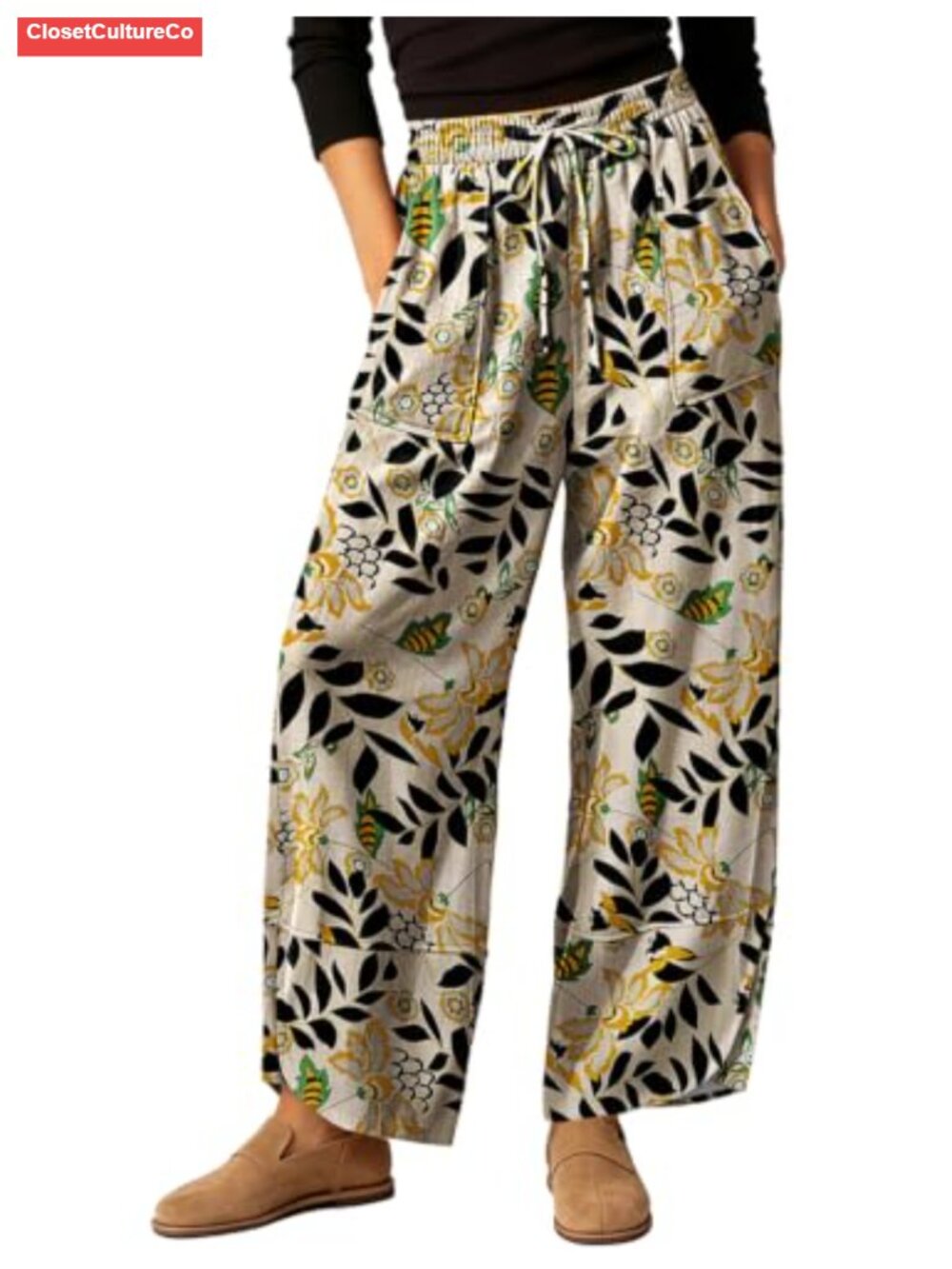 100% Cotton Wide Leg Barrel Pants Cropped Boho Palazzo